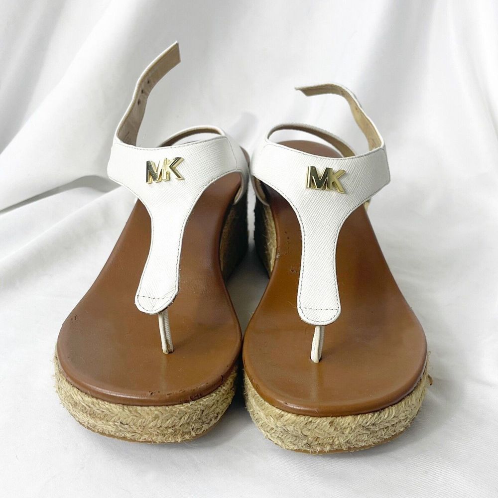 Michael kors Laney thong White t-strap wedges Gold details 7m SG21B Made in Vi - Picture 1 of 9